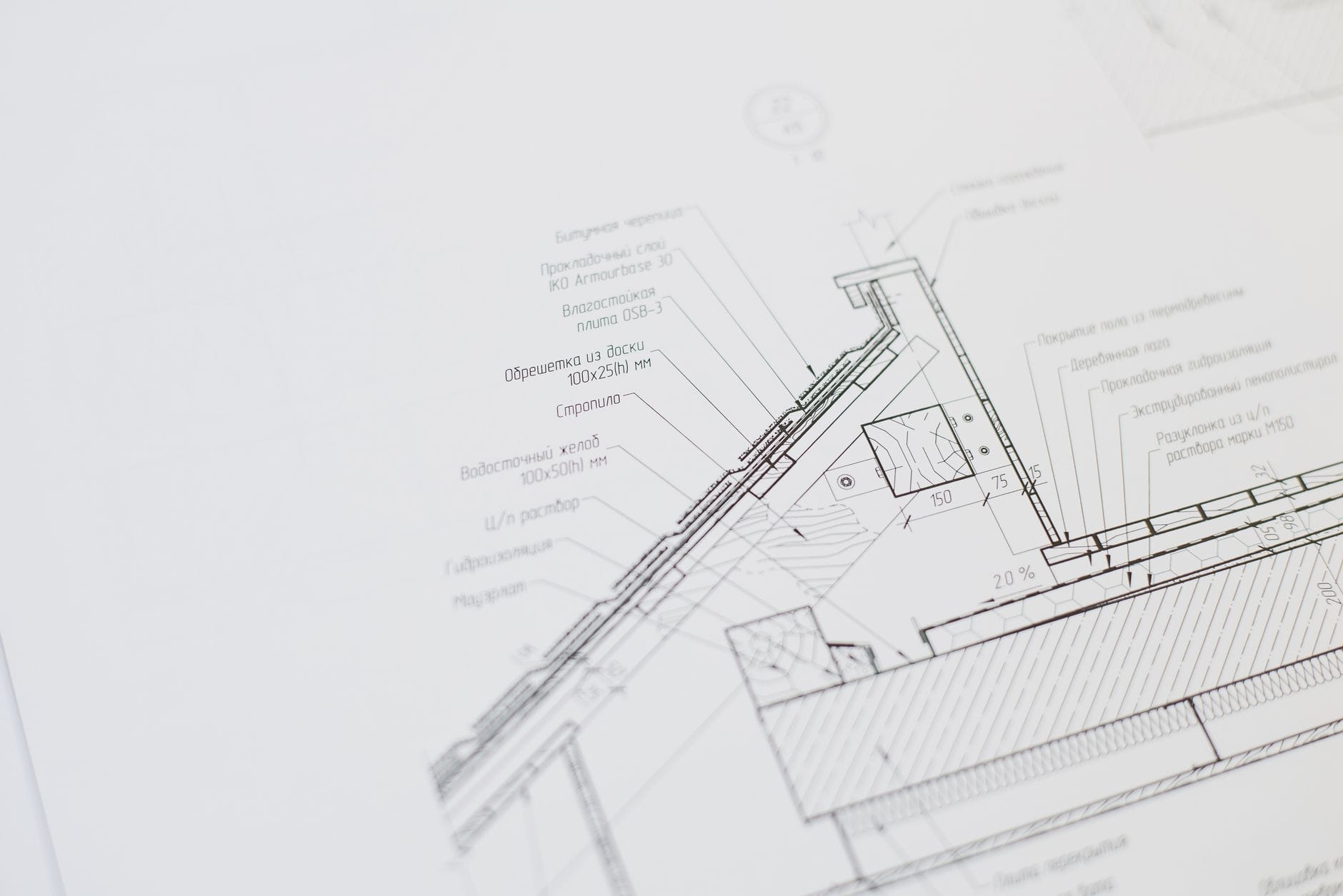 Zbliżenie technicznego planu architektonicznego z detalami rysunku